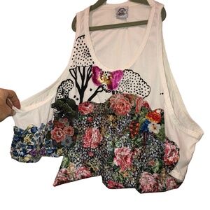 BHUCHUME butterfly floral layering deep arm hole tank top M